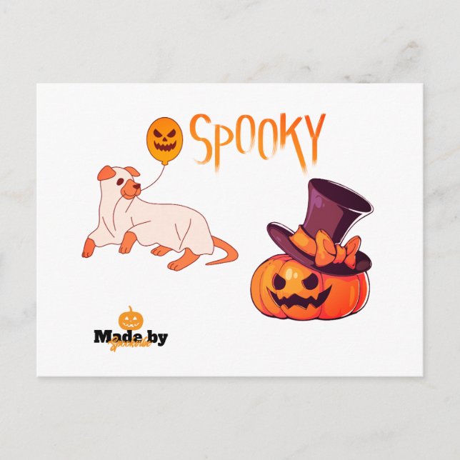 Niedliche Spooky Dog Ghost & Pumpkin Halloween Des Postkarte (Vorderseite)