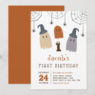 Niedliche Spooky Geister und Spinnen Erster Geburt Einladung