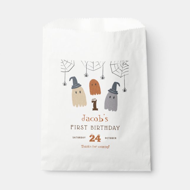 Niedliche Spooky Geister und Spinnen Erster Geburt Geschenktütchen (Vorderseite)