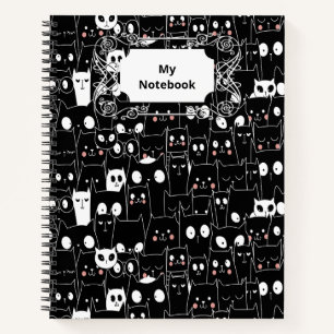 Niedliche Spooky Halloween Schwarz-weißer Cartoon  Notizbuch
