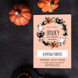 Niedliche Spooky Halloween Wreath Blush Babydusche Einladung