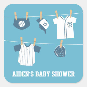 Niedliche Sportkleidung Baseball Babyduschkleber Quadratischer Aufkleber