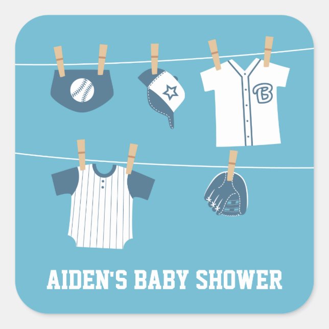 Niedliche Sportkleidung Baseball Babyduschkleber Quadratischer Aufkleber (Vorderseite)