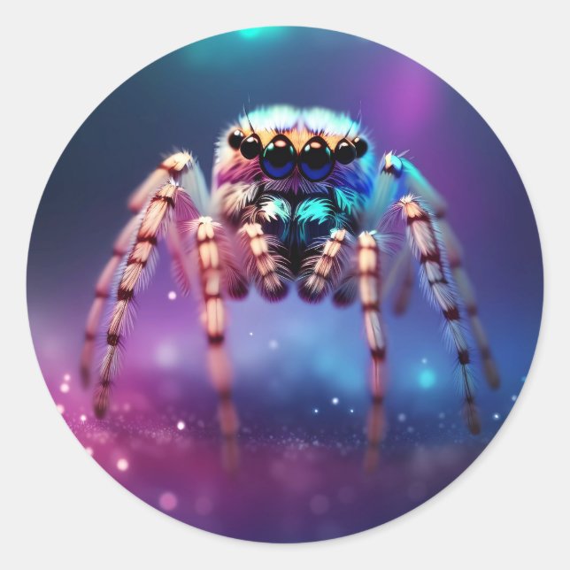 Niedliche Springspinne Lebendige Farben Runder Aufkleber (Vorderseite)