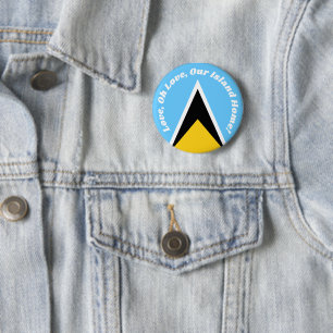 Niedliche St. Lucian Flag Blue Yellow Anthem Phras Button