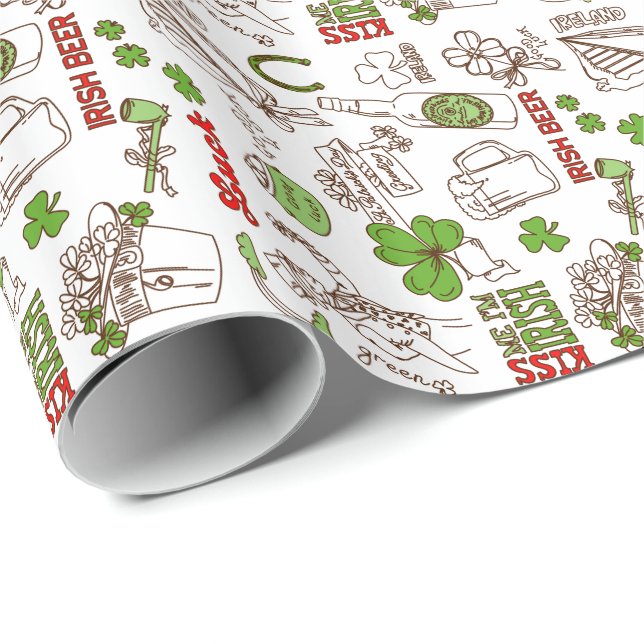 Niedliche St Patrick Symbols Illustration Doodle S Geschenkpapier (Rolleneckpunkt)