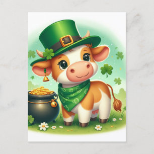 Niedliche St. Patricks Day Braun und Weiße Kuh Postkarte