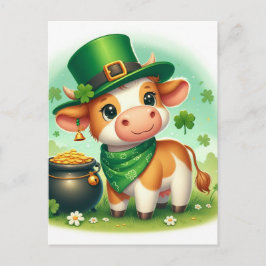 Niedliche St. Patricks Day Braun und Weiße Kuh Postkarte