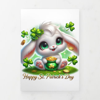 Niedliche St Patrick's Day Card mit Bunny Dreifach Gefaltete Urlaubskarte