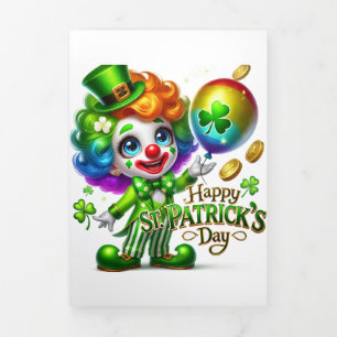 Niedliche St Patrick's Day Card mit Clown Dreifach Gefaltete Urlaubskarte