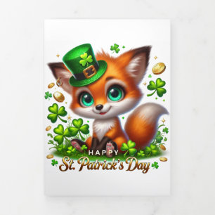 Niedliche St Patrick's Day Card mit Fox Dreifach Gefaltete Urlaubskarte