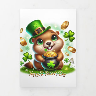 Niedliche St Patrick's Day Card mit Marmot Dreifach Gefaltete Urlaubskarte