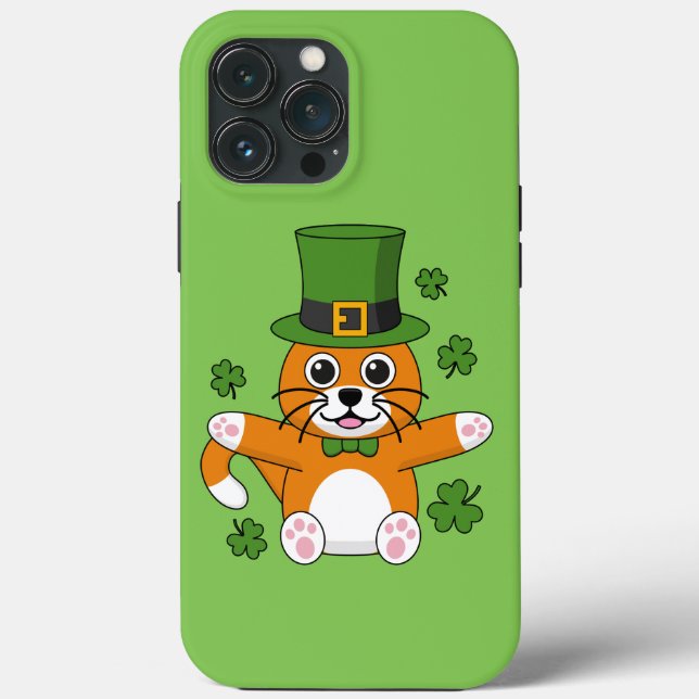 Niedliche St Patrick's Day Cat mit Kleeblättern Ca Case-Mate iPhone Hülle (Rückseite)