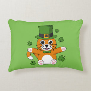 Niedliche St Patrick's Day Cat mit Kleeblättern Ca Dekokissen