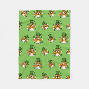 Niedliche St Patrick's Day Cat mit Kleeblättern Ca Fleecedecke