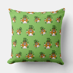 Niedliche St Patrick's Day Cat mit Kleeblättern Ca Kissen