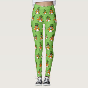 Niedliche St Patrick's Day Cat mit Kleeblättern Ca Leggings