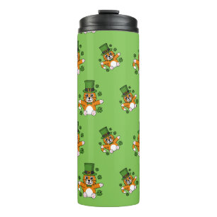 Niedliche St Patrick's Day Cat mit Kleeblättern Ca Thermosbecher