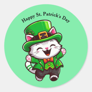 Niedliche St. Patrick's Day Cat Postkarte Runder Aufkleber