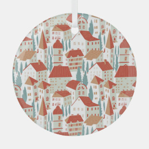 Niedliche Stadthäuser: Nahtlose Illustration Ornament Aus Glas