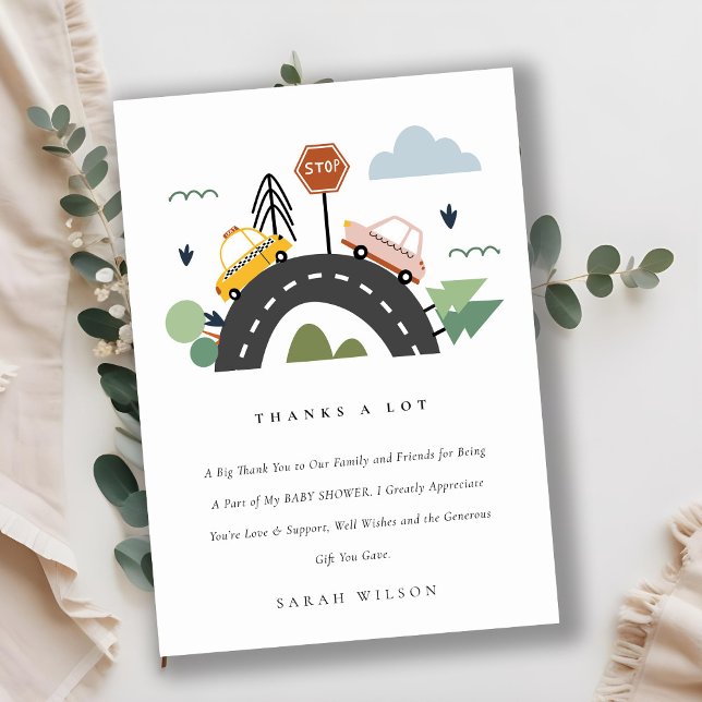 Niedliche städtische Autoautobahn-Kinderdusche Dankeskarte (Von Creator hochgeladen)