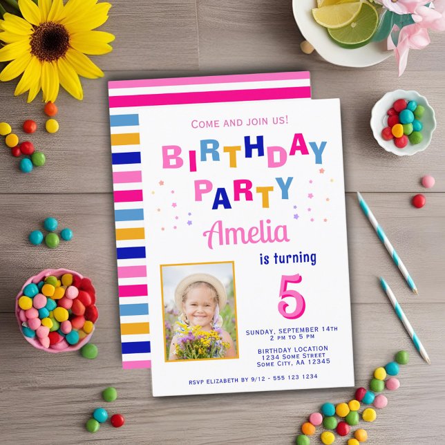 Niedliche Star Girl Foto Geburtstag Einladung (Von Creator hochgeladen)