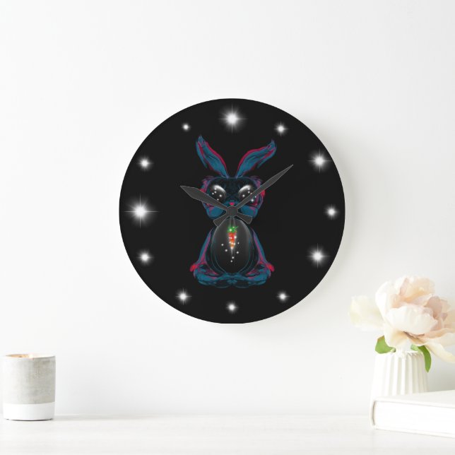 Niedliche Starlight Eyes Bunny in Meditation Yoga  Große Wanduhr (Zuhause)
