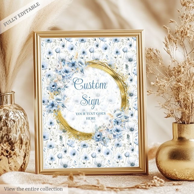 Niedliche staubblaue Aquarellfarben-Blume Poster (Cute dusty blue watercolor flowers gold custom Poster)