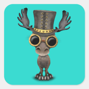 Niedliche Steampunk Baby-Elche Quadratischer Aufkleber