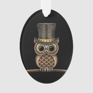 Niedliche Steampunk Eule auf einer Niederlassung Ornament