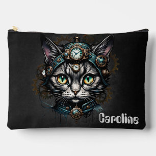 Niedliche Steampunkkatze mit Uhren und Gängen. Zubehörtasche