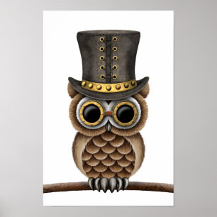 Niedliche Steampunkugel auf einer Zweigstelle in W Poster