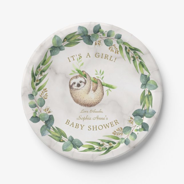 Niedliche Steckplätze Eucalyptus Wreath Girl Babyd Pappteller (Vorderseite)