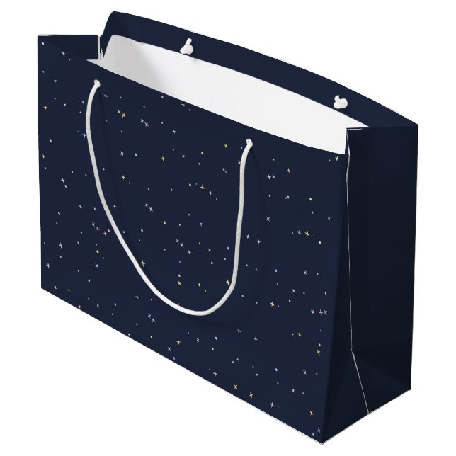 Niedliche Sterne auf einem funkelnden Night Sky Große Geschenktüte (Rückseite Schrägansicht)