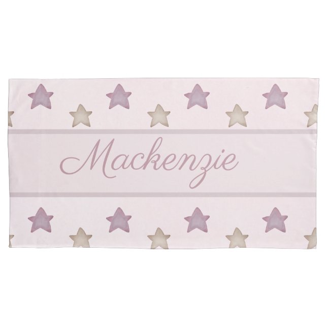 Niedliche Sterne mit Individuelle Name auf rosa Kissenbezug (Vorderseite)