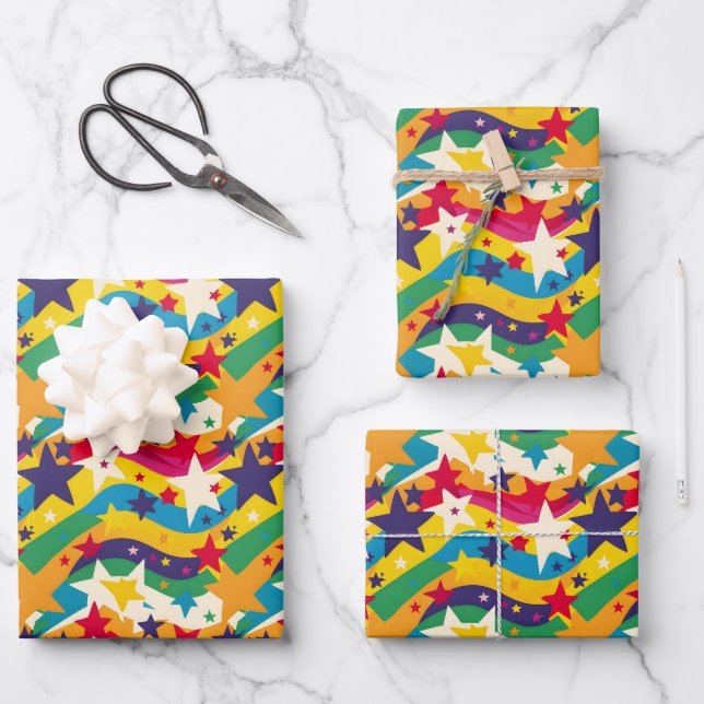 Niedliche Sterne Regenbogen Kinder Party gekachelt Geschenkpapier Set (Vorderseite)