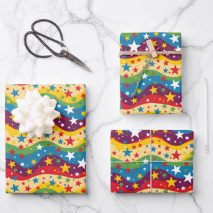 Niedliche Sterne Regenbogen Kinder Party gekachelt Geschenkpapier Set