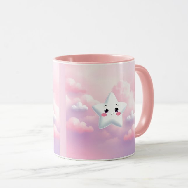 Niedliche Sterne Rosa Wolken Combo Tasse (VorderseiteRechts)