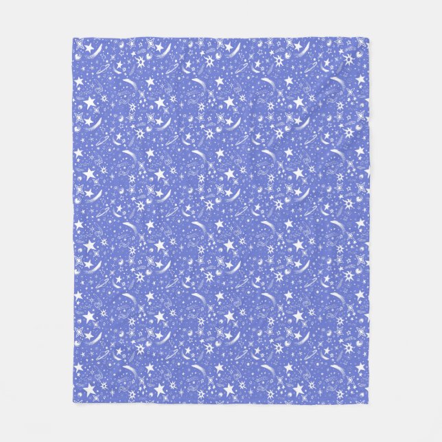 Niedliche Sterne und Cosmos Blau Fleecedecke (Vorderseite)