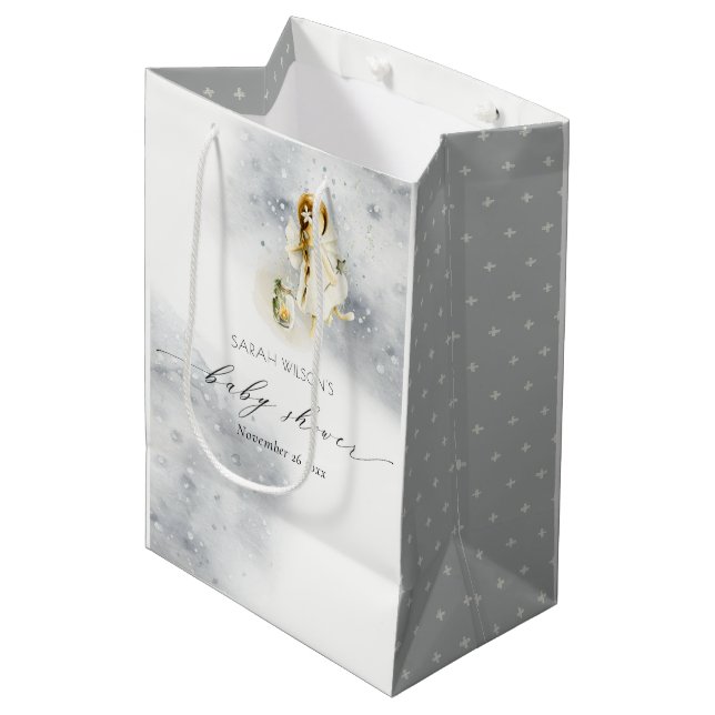 Niedliche Sternenmagie Wasserfarbendusche Mittlere Geschenktüte (Vorderseite Schrägansicht)