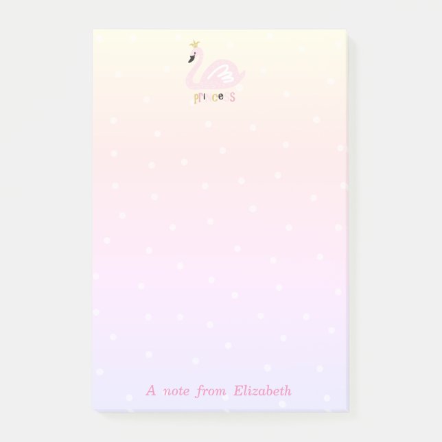 Niedliche Stilmädchen, Schwan, Tiara, Dots Post-it Klebezettel (Vorderseite)