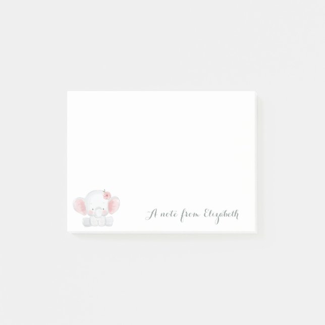 Niedliche, stilvolle Girly, Baby Elephant, Blume Post-it Klebezettel (Vorderseite)