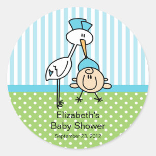 Niedliche Storch-Baby-Jungen-Baby-Dusche Runder Aufkleber