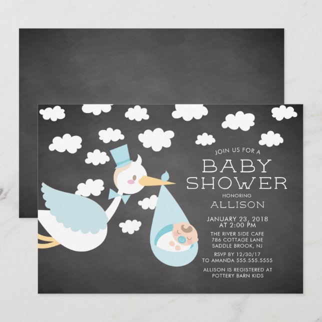 Niedliche Stork Boys Kinderdusche Einladung (Vorne/Hinten)