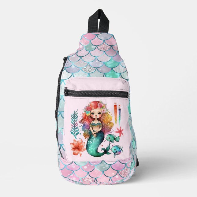 Niedliche Strandjungfrau gibt Mädchen den Namen Crossbody Bag (Vorderseite)