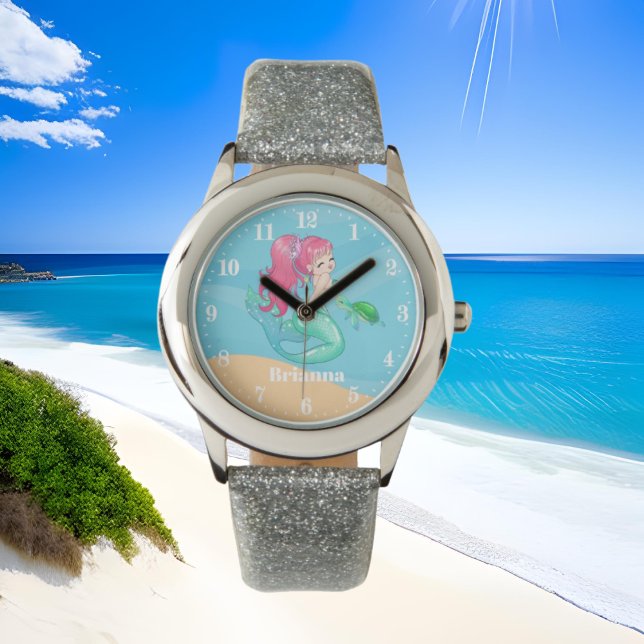 Niedliche Strandjungfrau und Meeresschildkröte Armbanduhr (Von Creator hochgeladen)