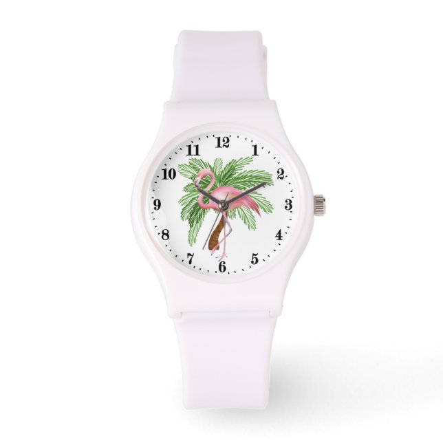 Niedliche Strandpink-Flamingo-Uhr Armbanduhr (Vorderseite)