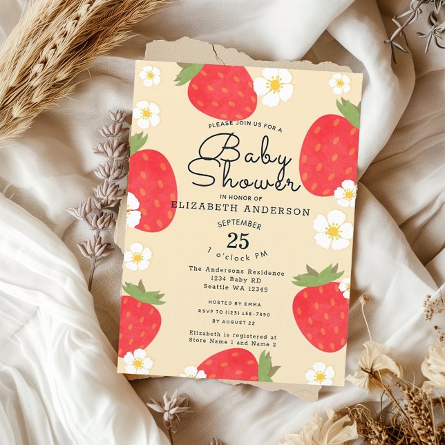 Niedliche Strawberry Girl's Baby Shower Einladung (Von Creator hochgeladen)