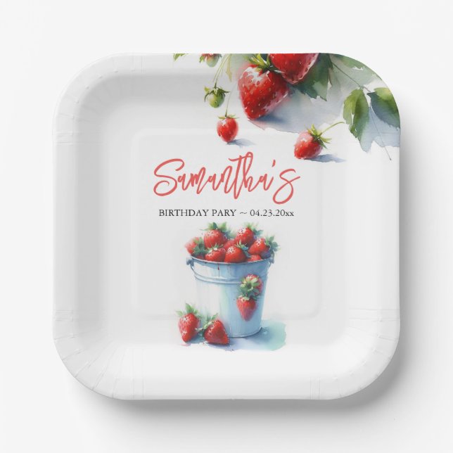Niedliche Strawberry Personalisiert Paper Teller (Vorderseite)