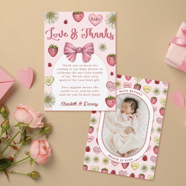 Niedliche Strawberry Valentines Kinderdusche Viele Dankeskarte (Valentine's Day Baby Shower Thank you cards
)